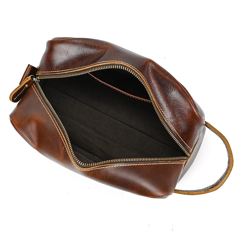 Cowhide Toiletry Bag Men Leather Cosmetic Bag Man Woman Wash Bag Storage Bags Genuine Leather Handbag For Make Up Dopp Kit Male