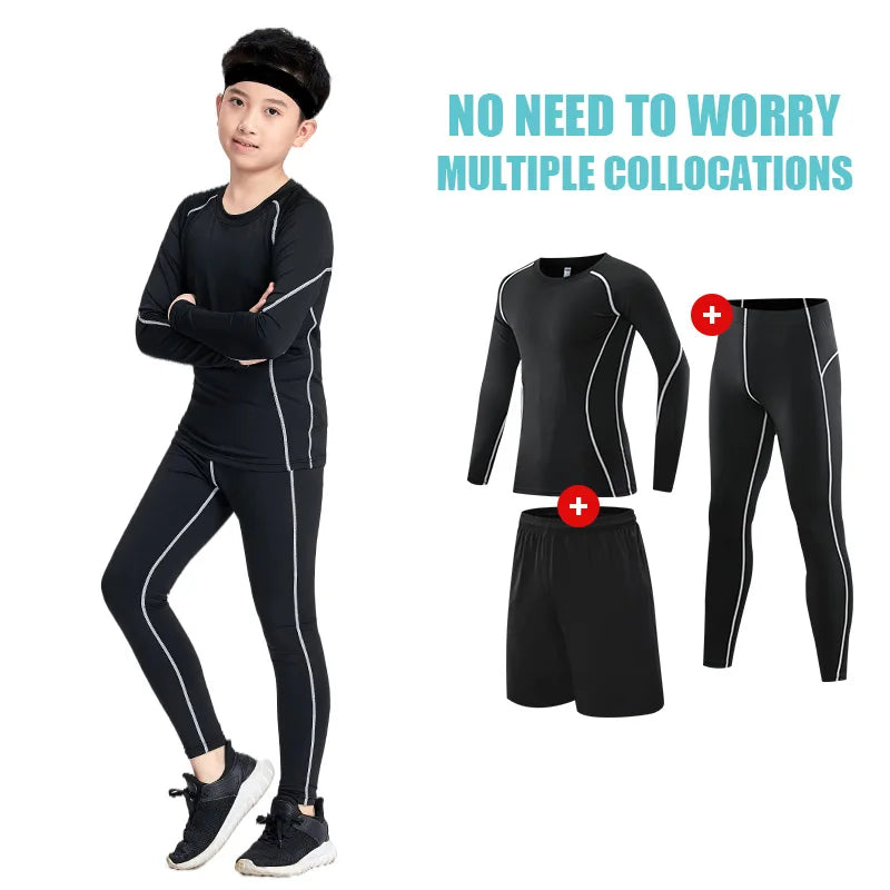 Kid's Running Tracksuit Tights Gym Fitness Compression Sports Suit Clothes Running Jogging Sport Wear Exercise Workout Tights