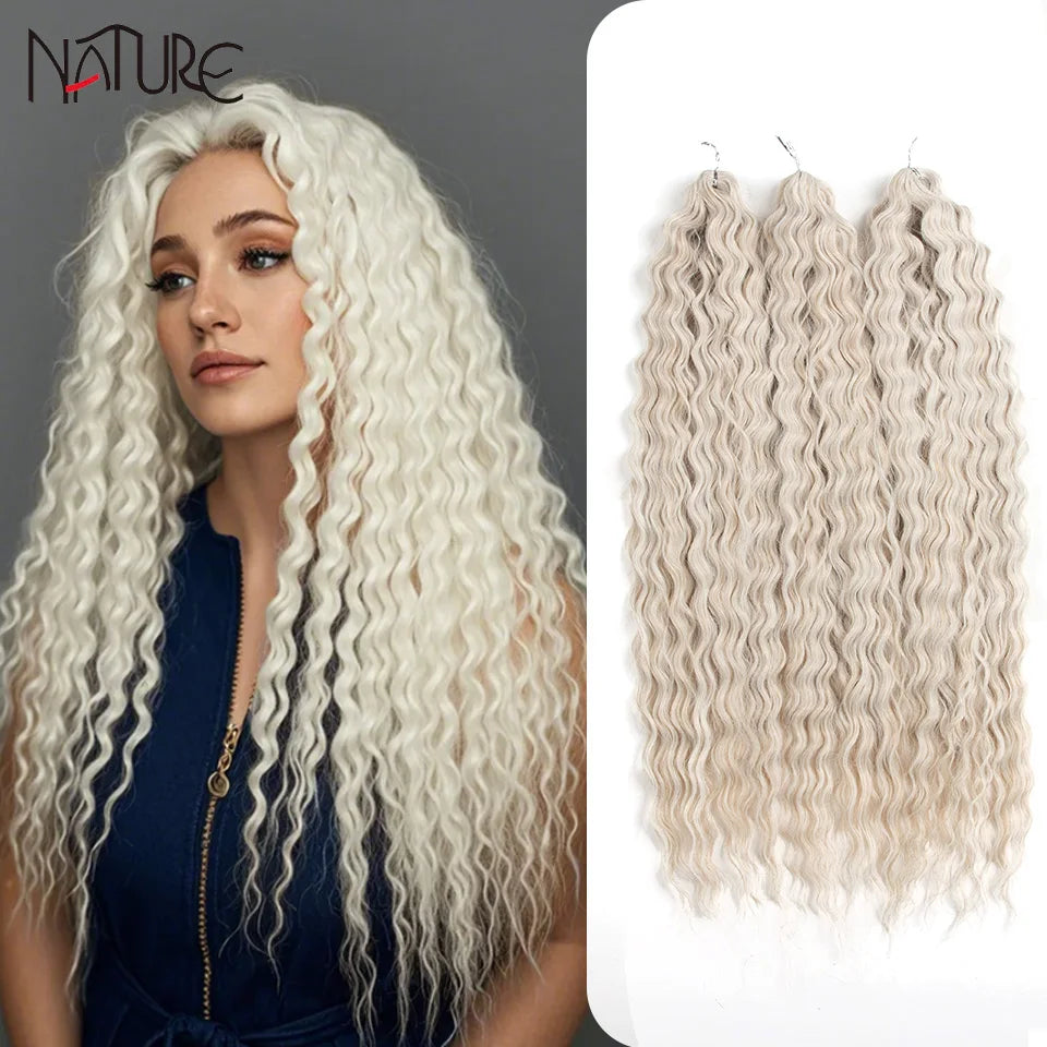 NATURE Ariel Curl Hair Extension Crochet Hair 22 Inch Kinky Curly Twist Synthetic Braid Hair Ombre Blonde Pink Deep Wave Hair