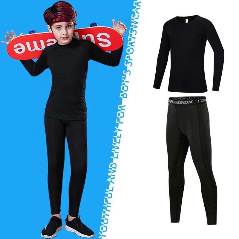 Teenager Fitness Tracksuits Youth Warm Underwear Pant Top Tight Sports Clothes for Boy Compression Running Basketball Sportswear