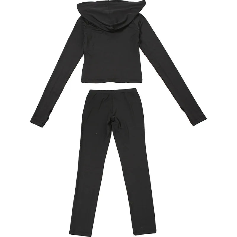 Joskaa Casual Sporty 2 Piece Set Women Long Sleeve Hooded Zip Crop Tops and Leggings Matching Fitness Tracksuits Streetwear