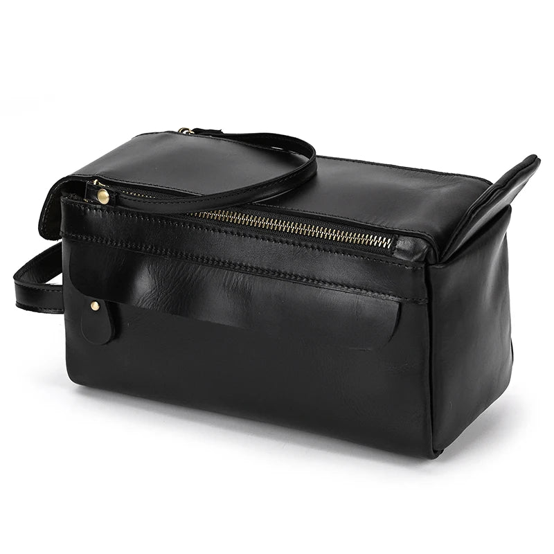 Cowhide Toiletry Bag Men Leather Cosmetic Bag Man Woman Wash Bag Storage Bags Genuine Leather Handbag For Make Up Dopp Kit Male