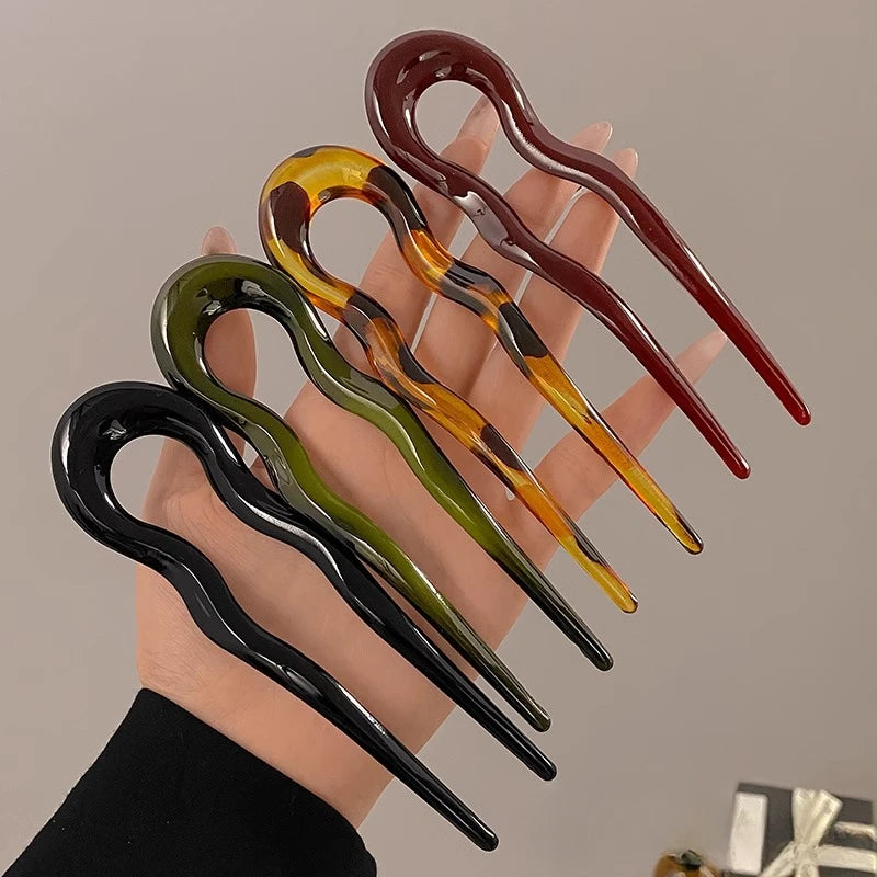 U-Shaped Hair Fork Fashion Tortoiseshell Acetate Hairpin Geometric Design Headwear Hair Sticks Women Girls