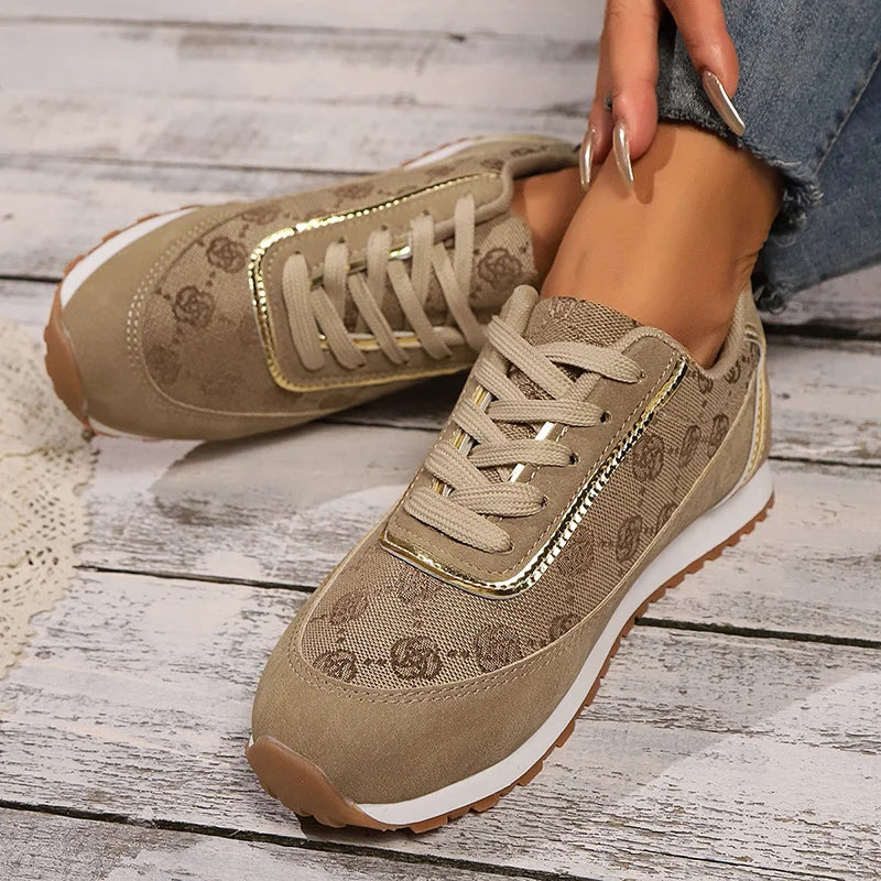 Mesh Breathable Women Casual Sneakers Lace-Up Print Flat Shoes Ladies Platform Sneakers Female Shoes Plus Size Zapatos De Mujer