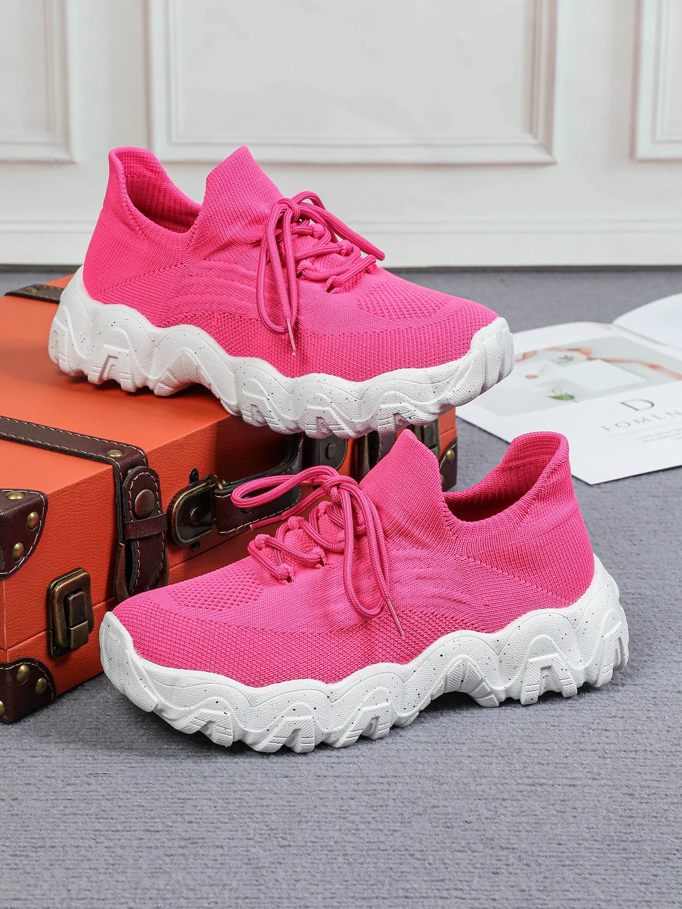 Spring Summer Women's Casual Shoes Platform Breathable Knitted Sneakers Gym Fitness Sports Shoes Soft Sole Walking Jogging Shoes