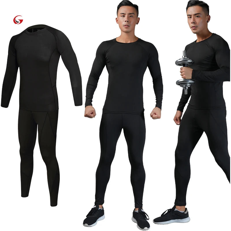 Mens Compression Set Long Sleeve Shirt and Pants Quick Dry Gym Workout Tights Running Basketball Athletic Tights Bottom 710+705