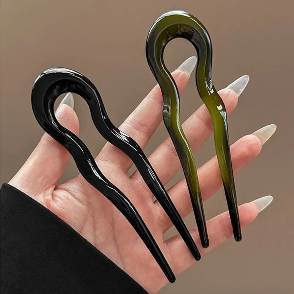 U-Shaped Hair Fork Fashion Tortoiseshell Acetate Hairpin Geometric Design Headwear Hair Sticks Women Girls