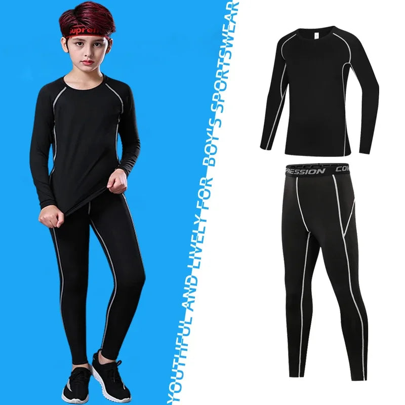 Kids Compression Running Basketball Sportswear Warm Pants Tops Underwear Youth Tight Sports Clothes for Boys Fitness Tracksuits