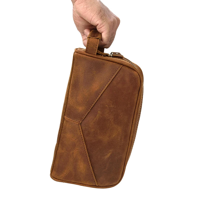 Cowhide Toiletry Bag Men Leather Cosmetic Bag Man Woman Wash Bag Storage Bags Genuine Leather Handbag For Make Up Dopp Kit Male