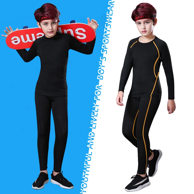 Teenager Fitness Tracksuits Youth Warm Underwear Pant Top Tight Sports Clothes for Boy Compression Running Basketball Sportswear