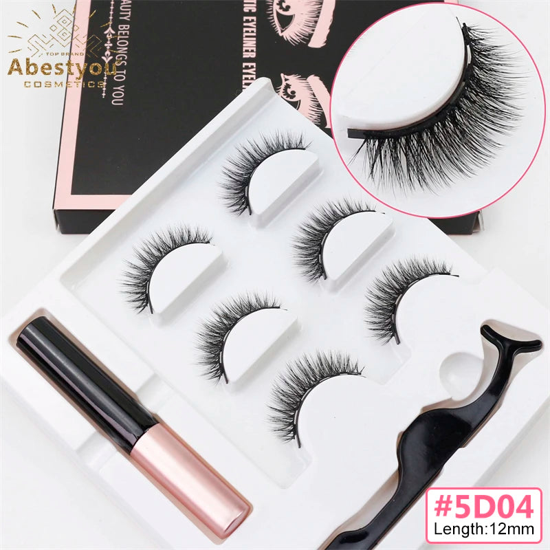 Abestyou Makeup Set 3d 3pairs Reusable Natural Fulffy Lashes Non Glue Magnetic Eyelashes Eyeliner Kit Makyaj Aletleri Faux Cil