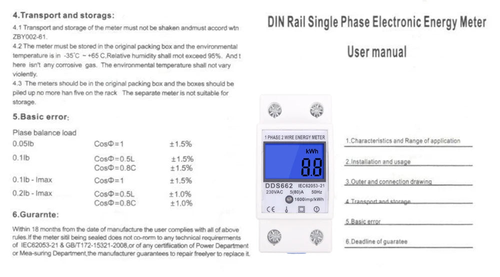 1PC Electric Energy Meter 2P Single Phase LCD Digital Display DIN Rail install 2wire Electric Meter Wattmeter Power AC230V60Hz