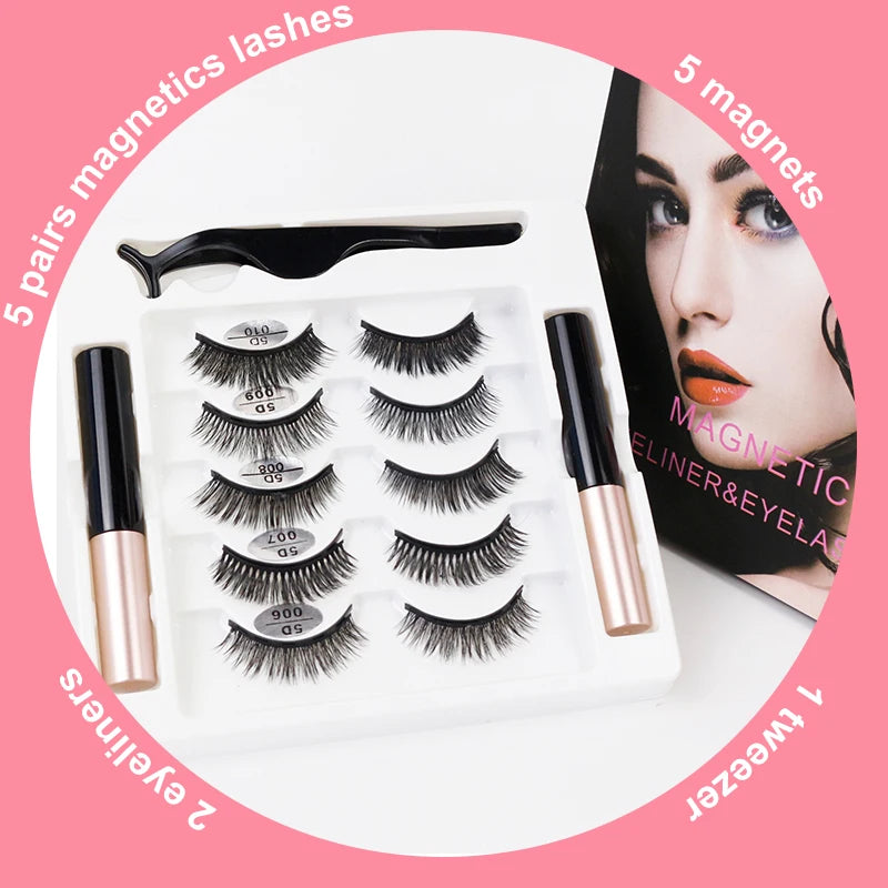 Abestyou Makeup Set 3d 3pairs Reusable Natural Fulffy Lashes Non Glue Magnetic Eyelashes Eyeliner Kit Makyaj Aletleri Faux Cil