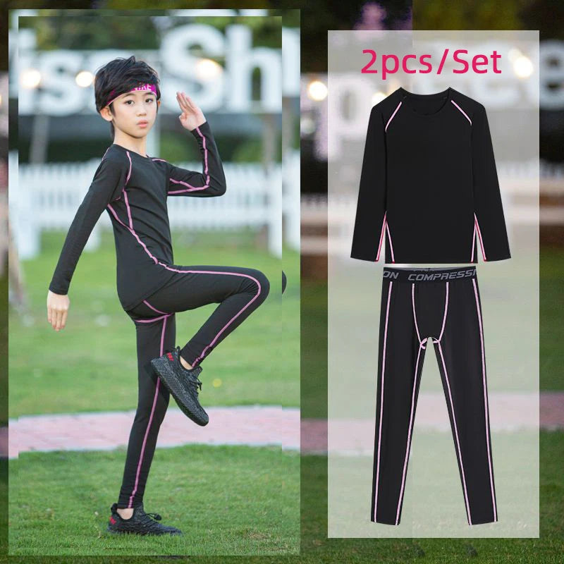 Teenager Fitness Tracksuits Youth Warm Underwear Pant Top Tight Sports Clothes for Boy Compression Running Basketball Sportswear