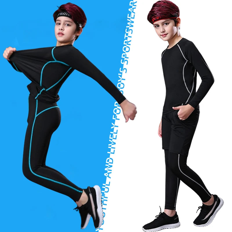 Teenager Fitness Tracksuits Youth Warm Underwear Pant Top Tight Sports Clothes for Boy Compression Running Basketball Sportswear