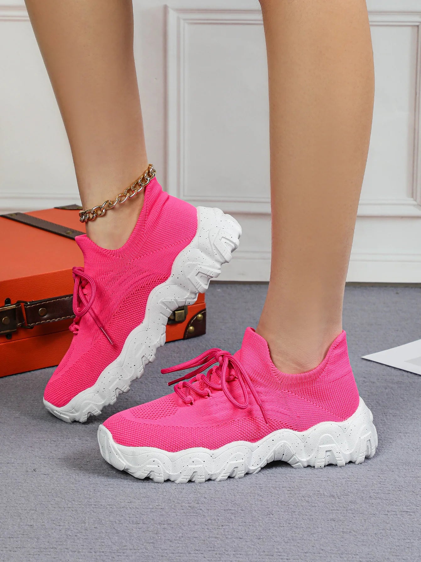 Spring Summer Women's Casual Shoes Platform Breathable Knitted Sneakers Gym Fitness Sports Shoes Soft Sole Walking Jogging Shoes