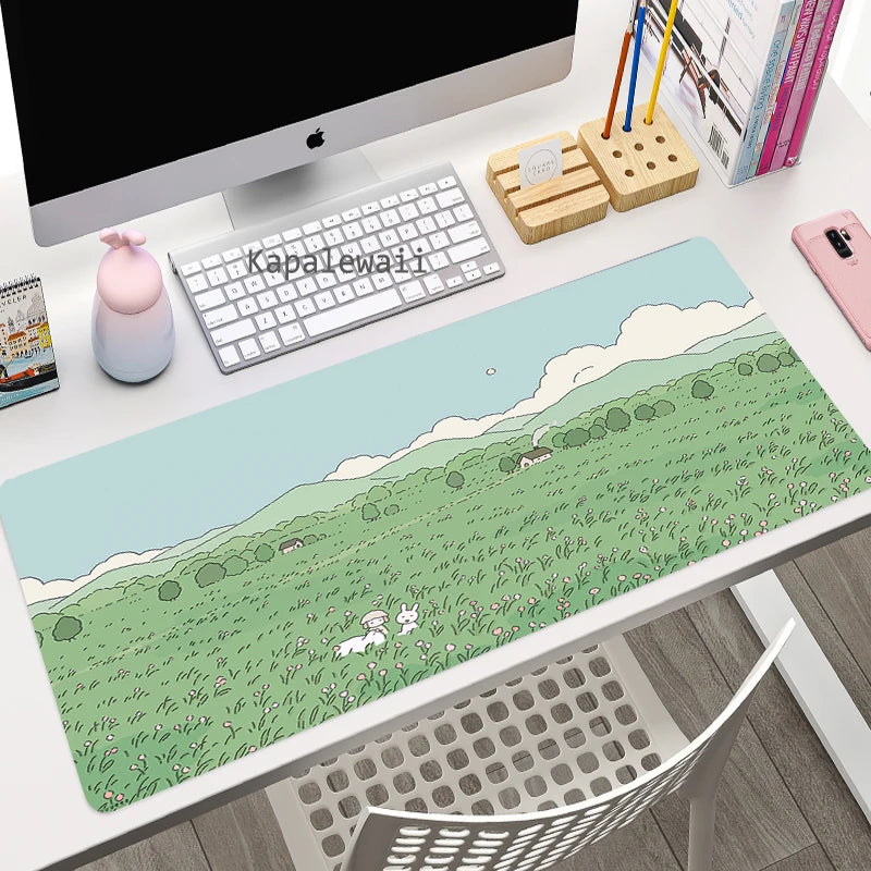 Green Plant Large Gaming Mousepad XXL Gamer Mouse Pad Size For Office Long Table Mat Kawaii Desk For Teen Girls For Bedroom