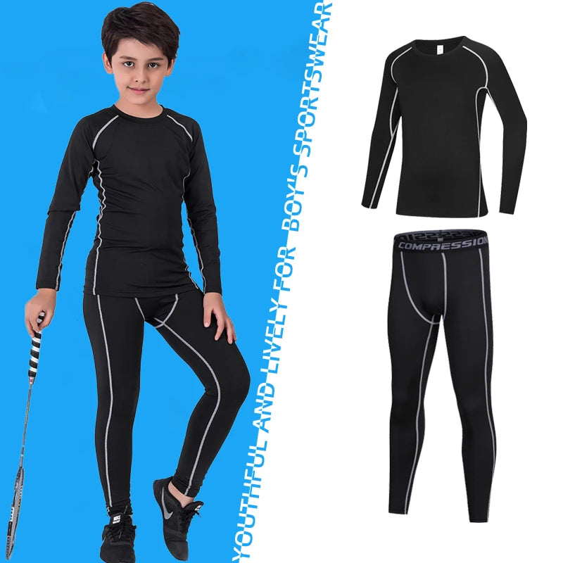 Teenager Fitness Tracksuits Youth Warm Underwear Pant Top Tight Sports Clothes for Boy Compression Running Basketball Sportswear