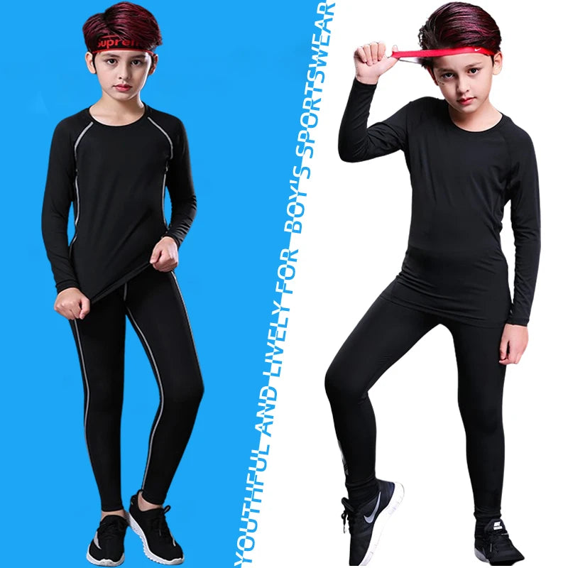 Teenager Fitness Tracksuits Youth Warm Underwear Pant Top Tight Sports Clothes for Boy Compression Running Basketball Sportswear