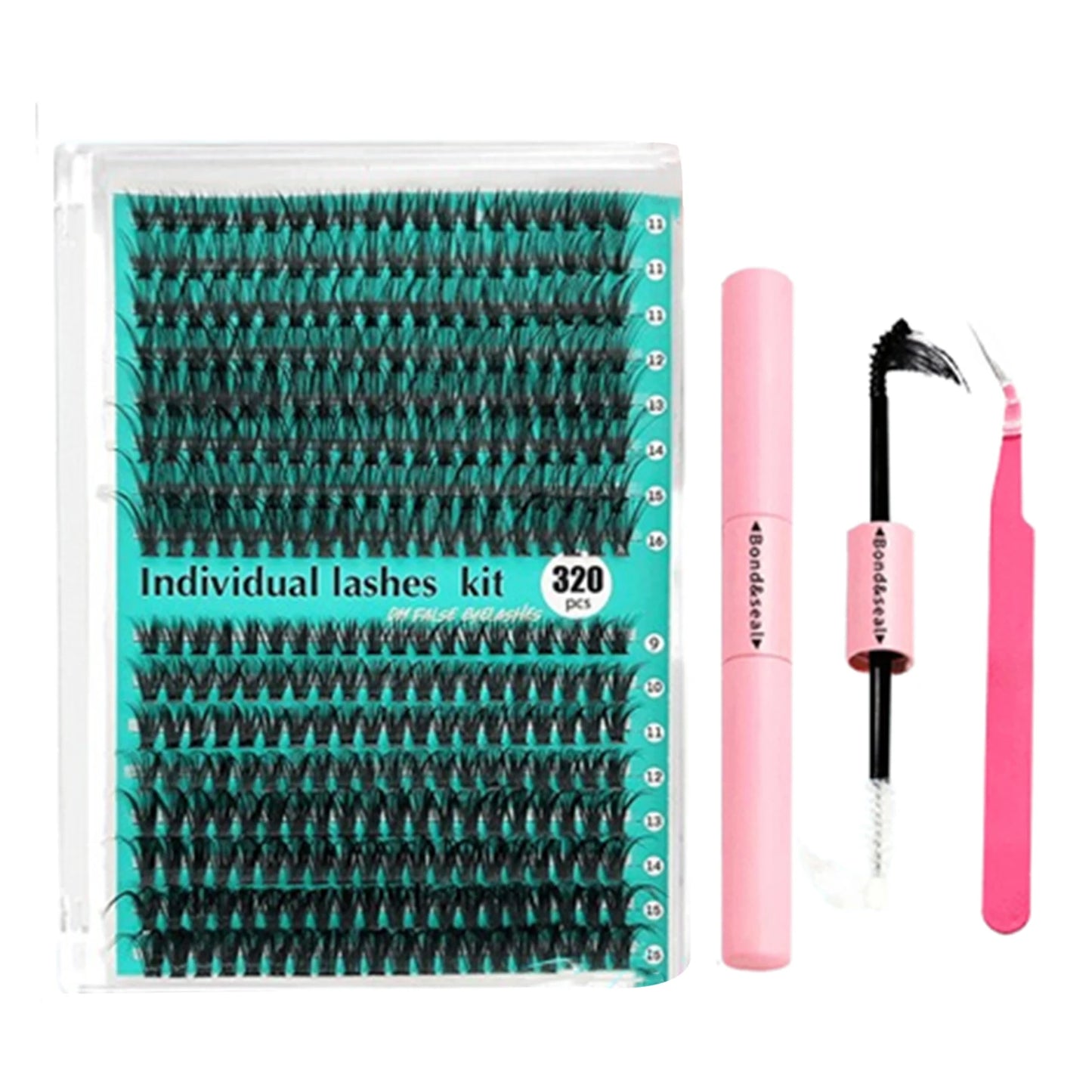 320PCS DIY Lash Clusters Kit 30D 40D Bond And Seal glue 9-16mm long volume fluffy false eyelashes Extension Lash Eyelash Makeup