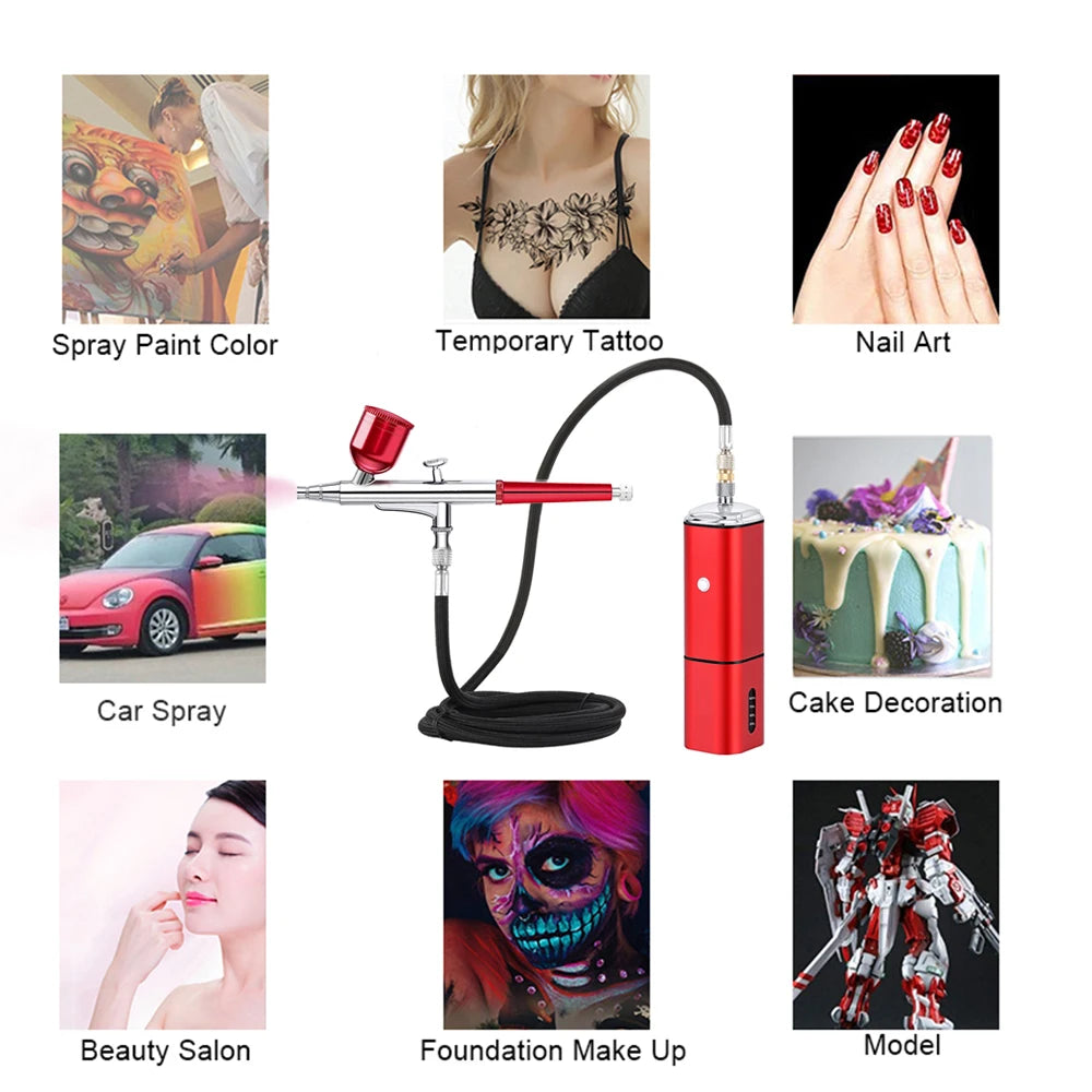 Portable Cordless Airbrush With Compressor Kit Replace Battery High Pressure Cup Makeup Nail Art Design Tattoo Spary Pen