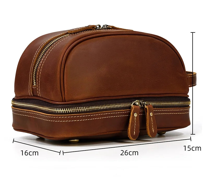 Cowhide Toiletry Bag Men Leather Cosmetic Bag Man Woman Wash Bag Storage Bags Genuine Leather Handbag For Make Up Dopp Kit Male