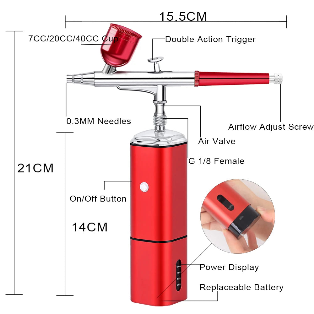 Portable Cordless Airbrush With Compressor Kit Replace Battery High Pressure Cup Makeup Nail Art Design Tattoo Spary Pen