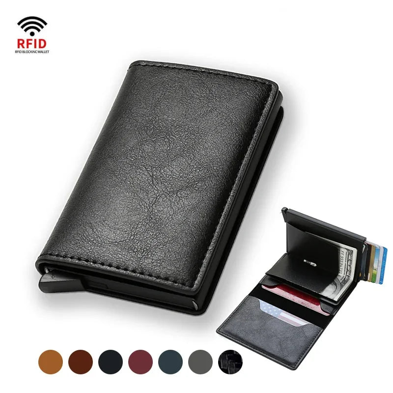 DIENQI Carbon Rfid Wallet Male Money Card Holder Pocket Mini Slim Wallet Women Men Smart Purses Automatic Pop Up Valet Walet