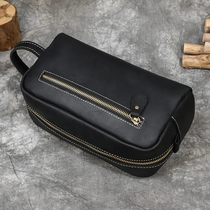 Cowhide Toiletry Bag Men Leather Cosmetic Bag Man Woman Wash Bag Storage Bags Genuine Leather Handbag For Make Up Dopp Kit Male