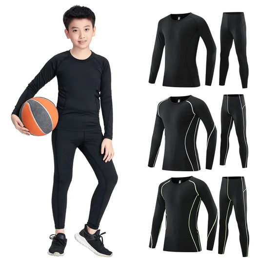 Kid's Running Tracksuit Tights Gym Fitness Compression Sports Suit Clothes Running Jogging Sport Wear Exercise Workout Tights